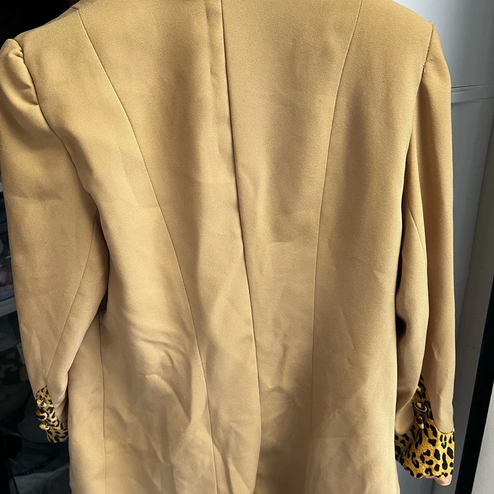 Vintage Khaki Peach Lining Leopard Trim M/L 12 Blazer - Picture 6 of 8